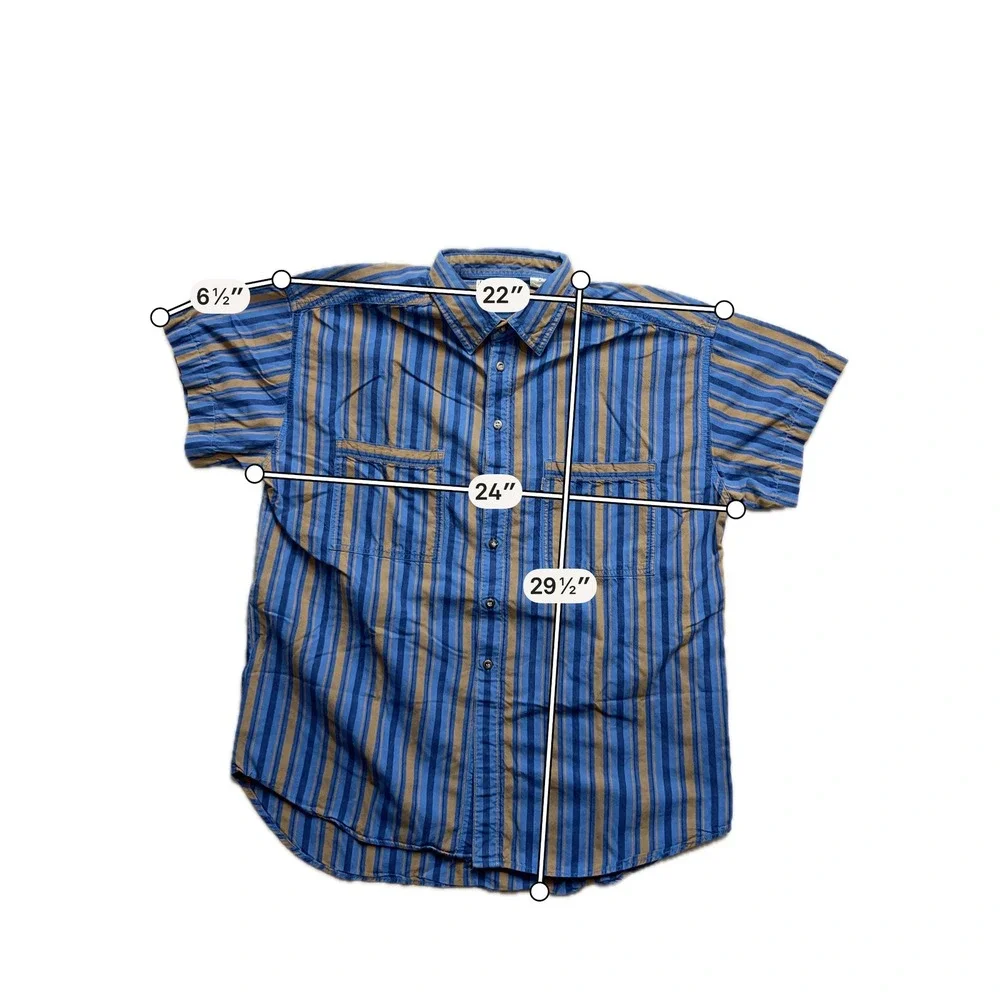 Levis Mens Short Sleeve Button Down Striped Shirt Blue Tan Cotton 65079-8504 M